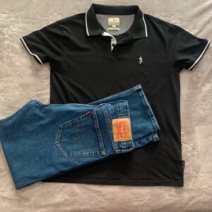 Black Polo Shirt and Blue Jeans Set